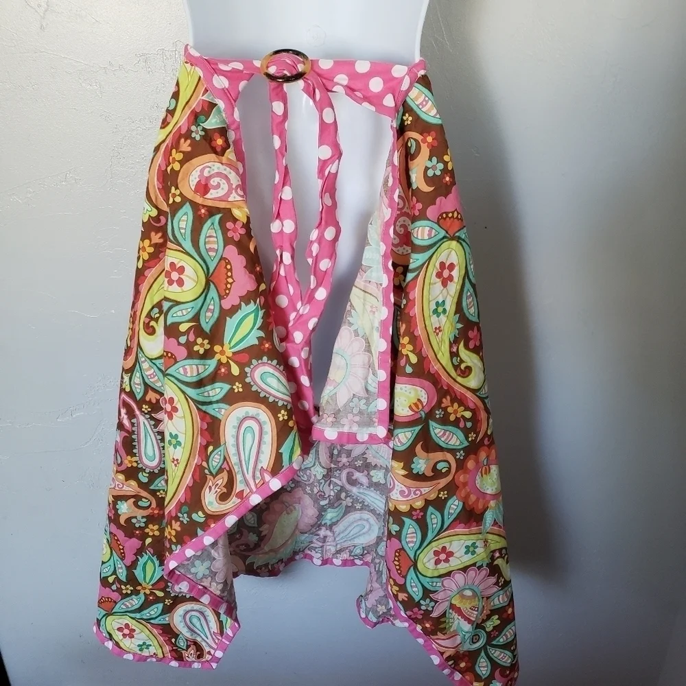Handmade Skirt Apron Brown Colorful Paisley Print Pink Polka Dot Green Kitchen